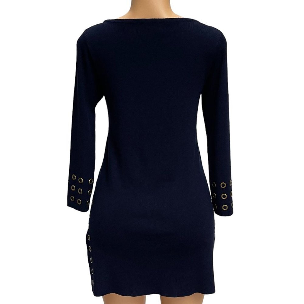 Joseph A Women Pullover Sweater Navy Blue Boat Neck Bronze Tone Eyelets NWOT - Picture 3 of 10